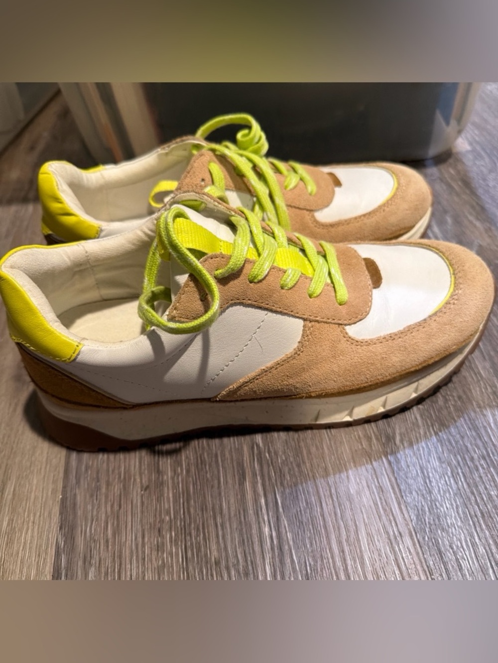Madewell Tan and Neon Yellow Sneakers